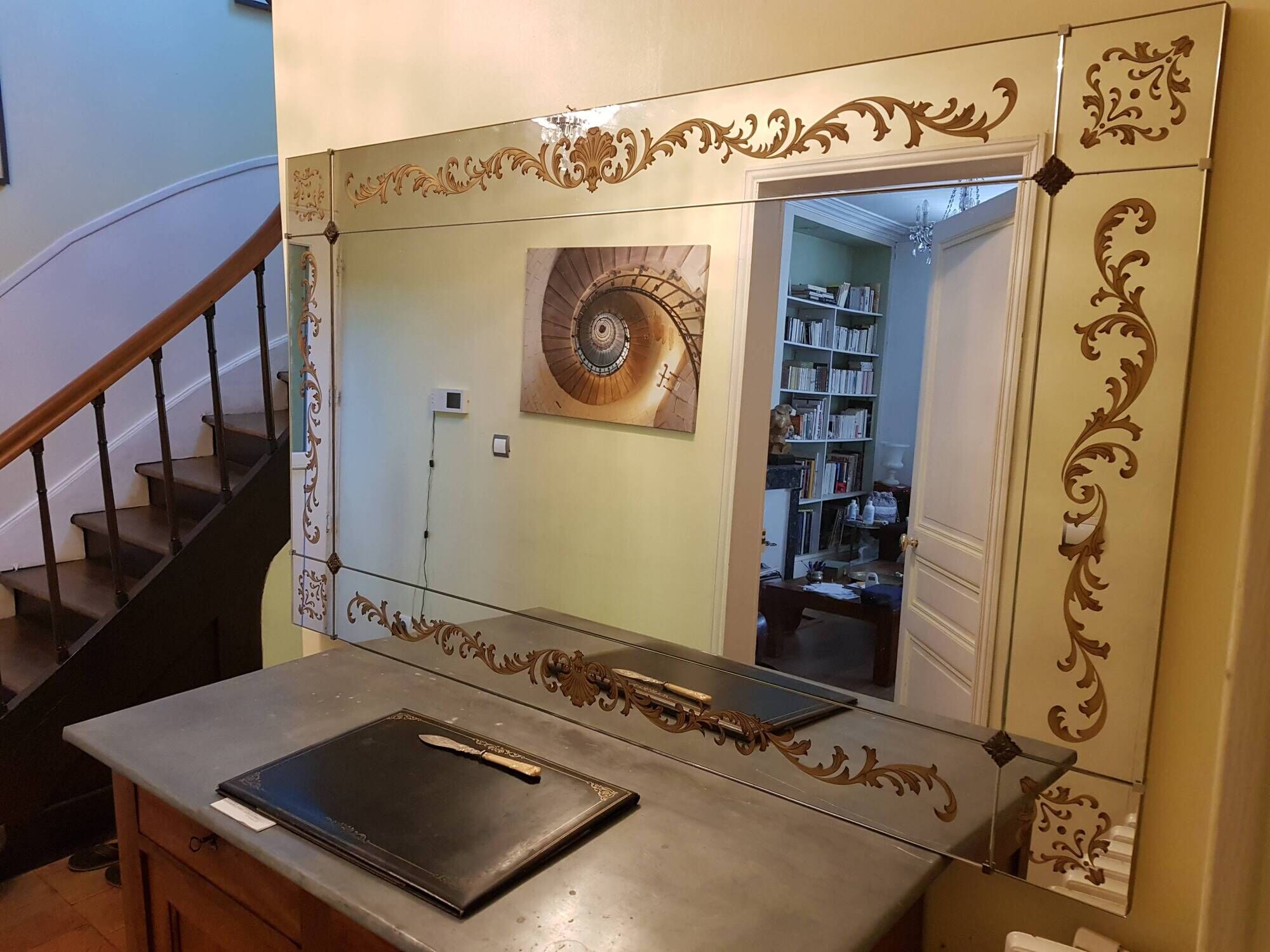 Large brasserie bistro mirror in eglomised glass