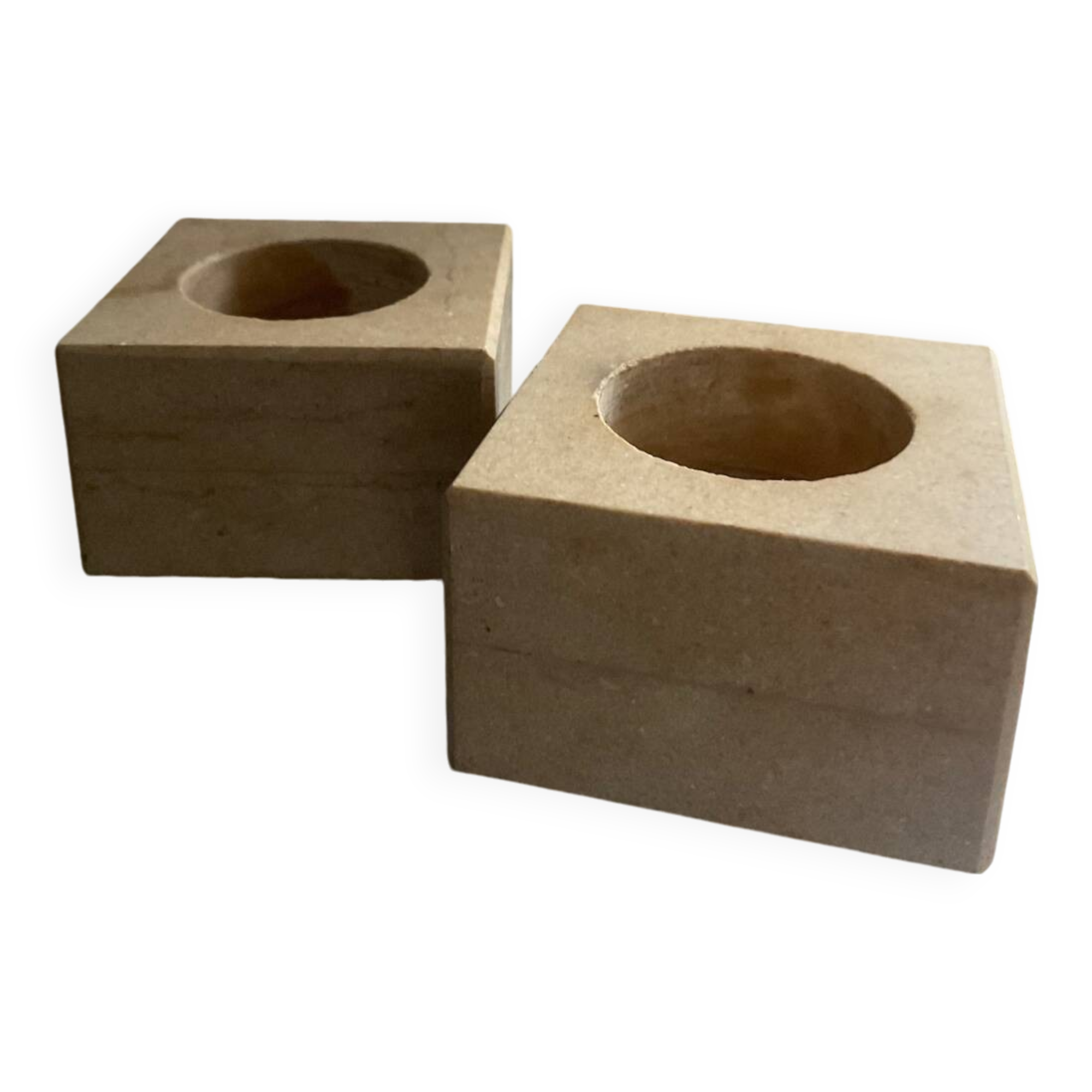 Pair of vintage travertine cube candlesticks from the 70s