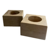 Pair of vintage travertine cube candlesticks from the 70s