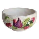 Vintage earthenware bowl with barbotine decoration - Fruit motif