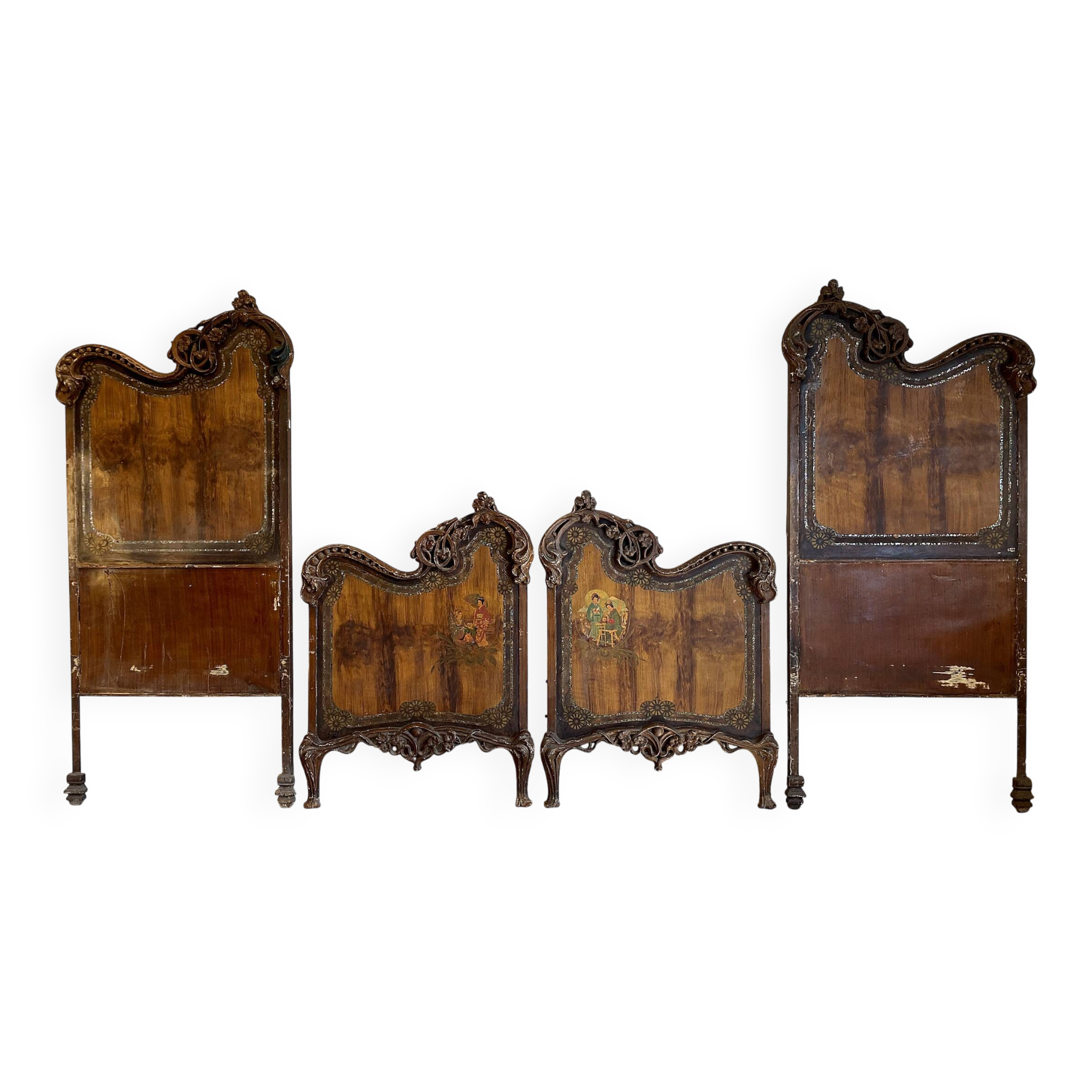 Pair of Art Nouveau cast iron headboards, Italy circa 1900