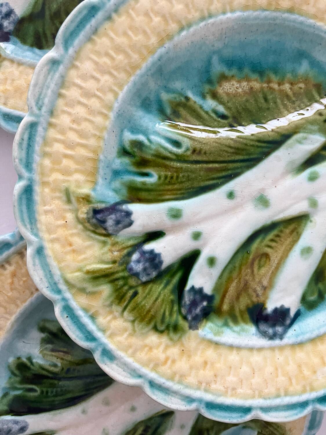 6 antique asparagus plates in Salins faience barbotine