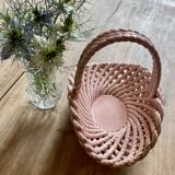 Vintage pink woven ceramic basket