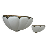 Vintage shell wall light, matte white plaster and gold, France, 1970.