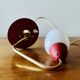 Small vintage bedside lamp in red metal, glass and brass