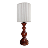 Vintage rustic chic wood table lamp with ecru thread shade