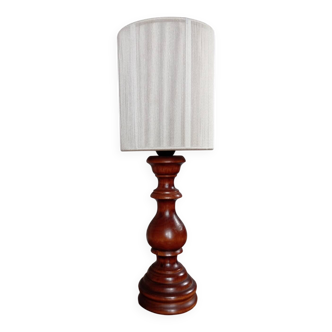 Vintage rustic chic wood table lamp with ecru thread shade