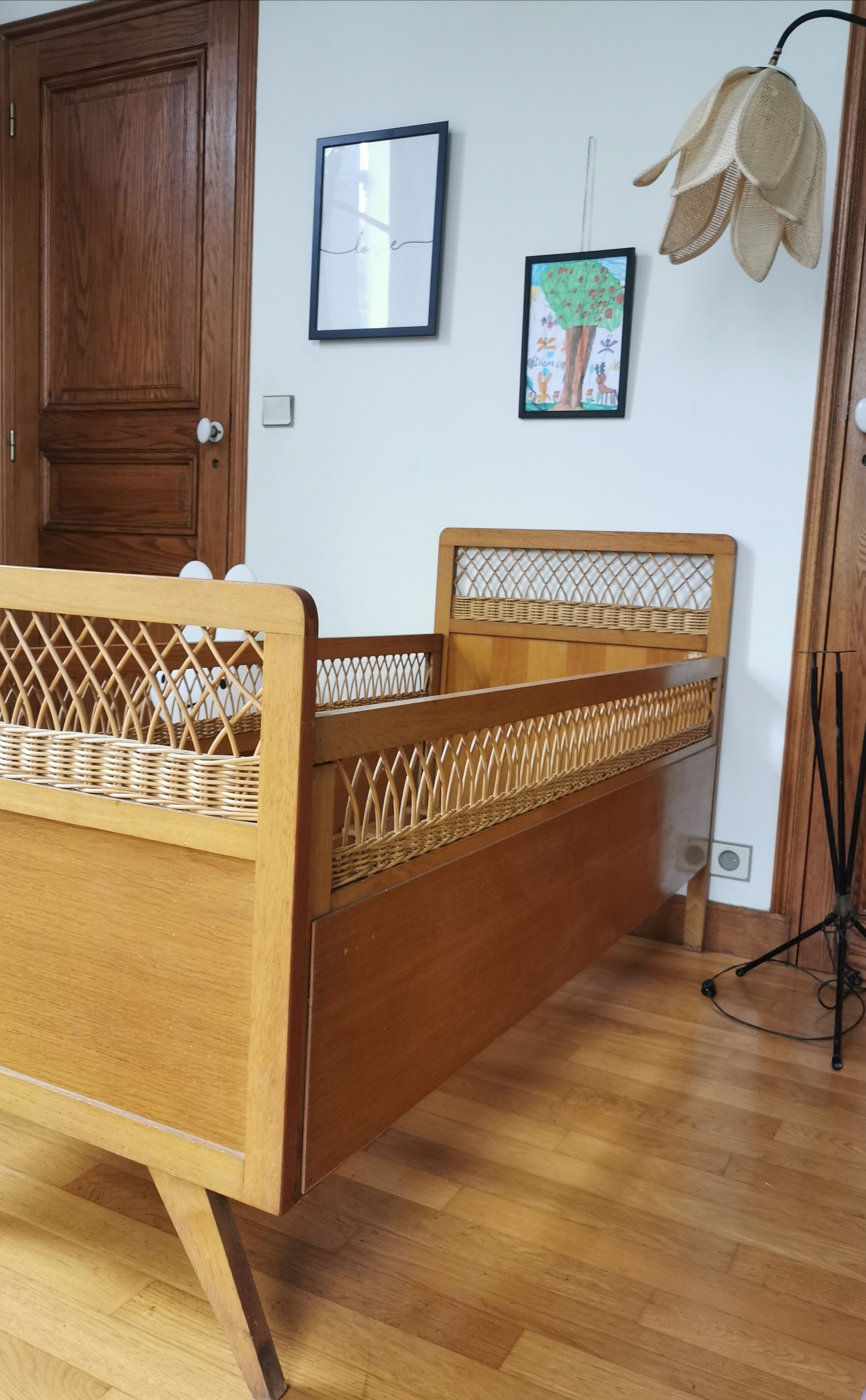 Vintage rattan child bed from the 60s
