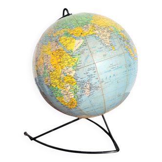 Vintage world map globe circa 1950