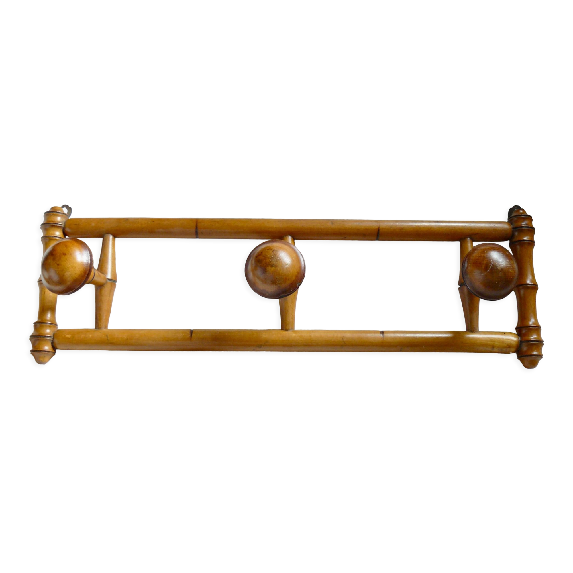 Wall coat rack with 3 hooks turned wood 1900