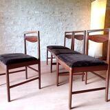 4 Mcintosh teak and velvet fabric chairs vintage 1960