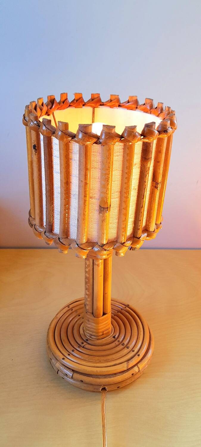 Rattan lamp by Louis Sognot 1950s