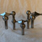 3 chrome metal candlesticks designed Nagel 1970