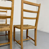 Set of 5 wooden chairs with rope seats, Scandinavian design, 1970s