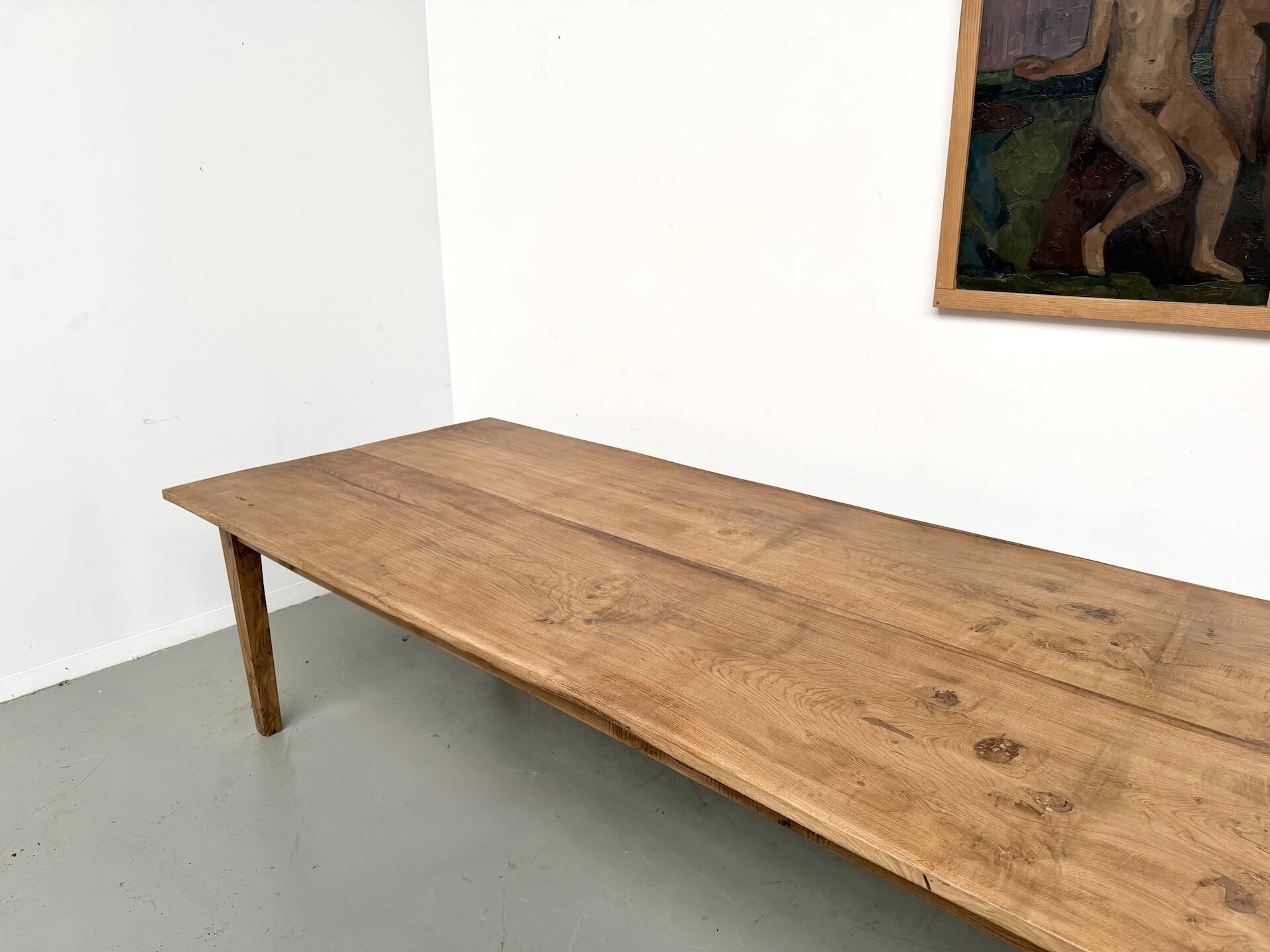 Very large farmhouse table in solid oak, 1950s – L300 cm