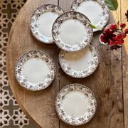 Set of 6 antique ironstone dessert plates, Alphand pattern by Sa
