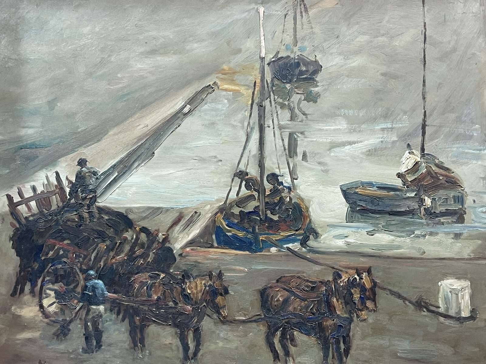 Oil on panel by Robert Leparmentier - The port of Paimpol in the fog