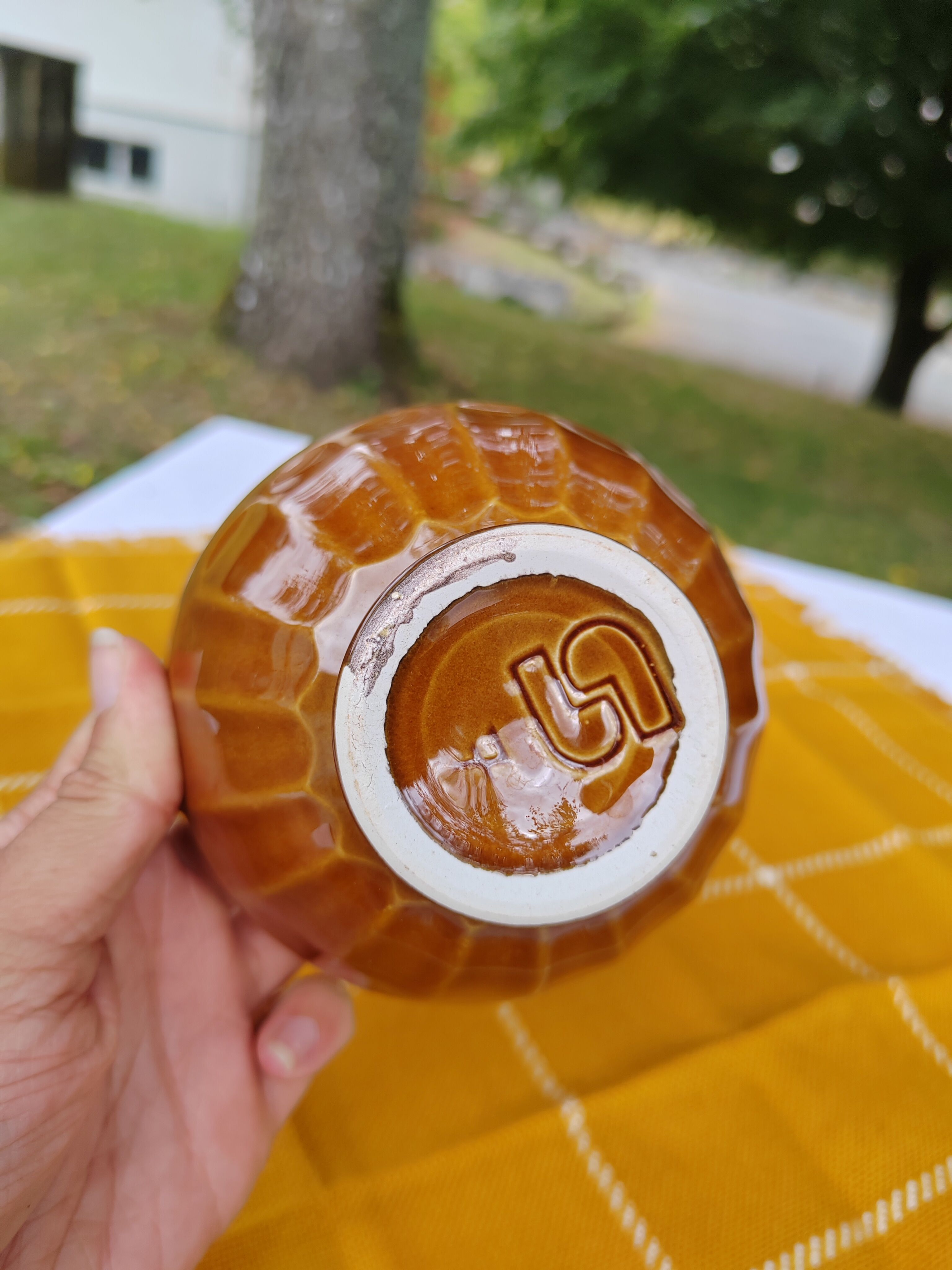 Pair of brown/yellow ribbed bowls - Digoin & Sarreguemines