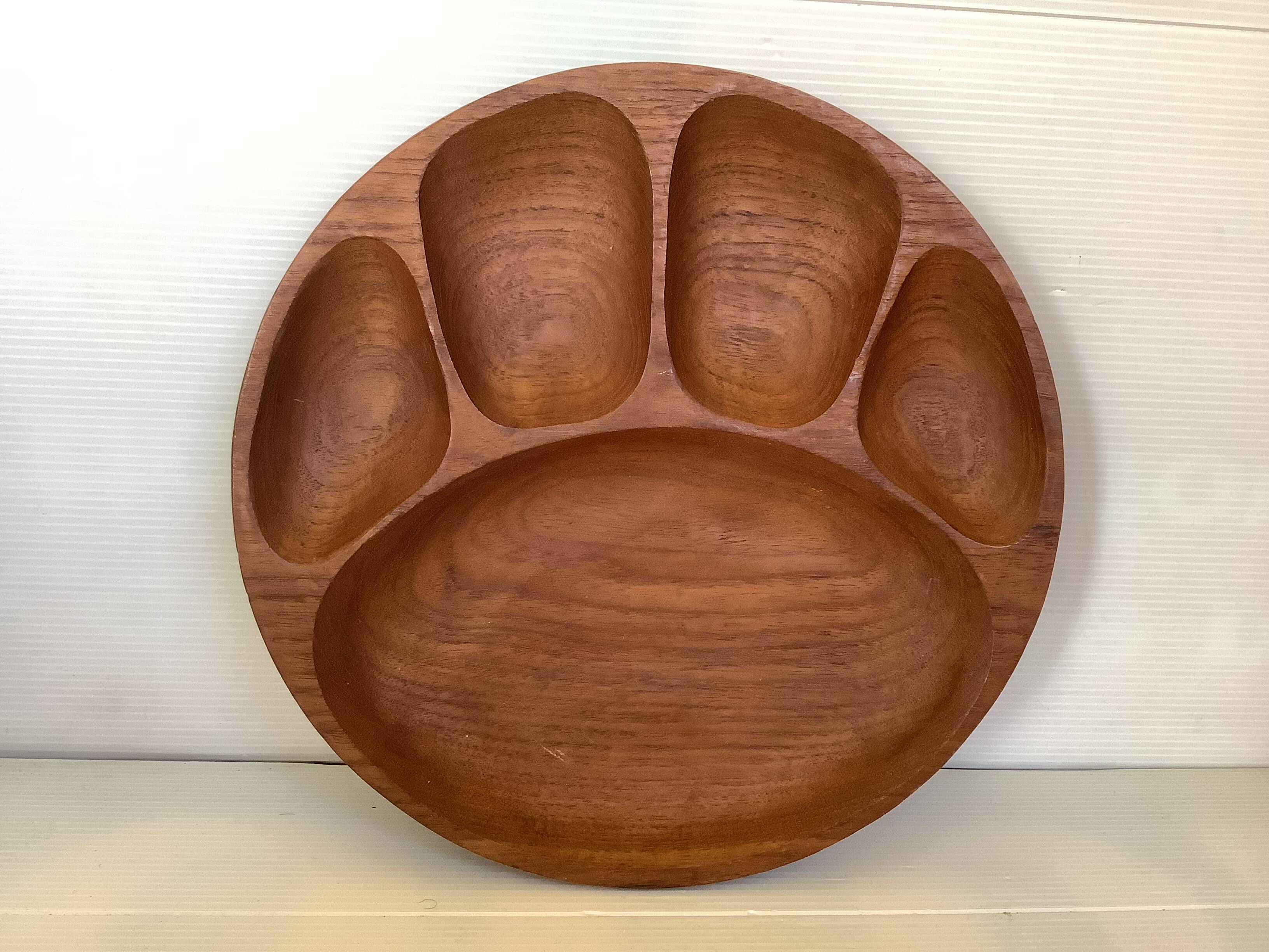 Scandinavian-style teak tray with compartments