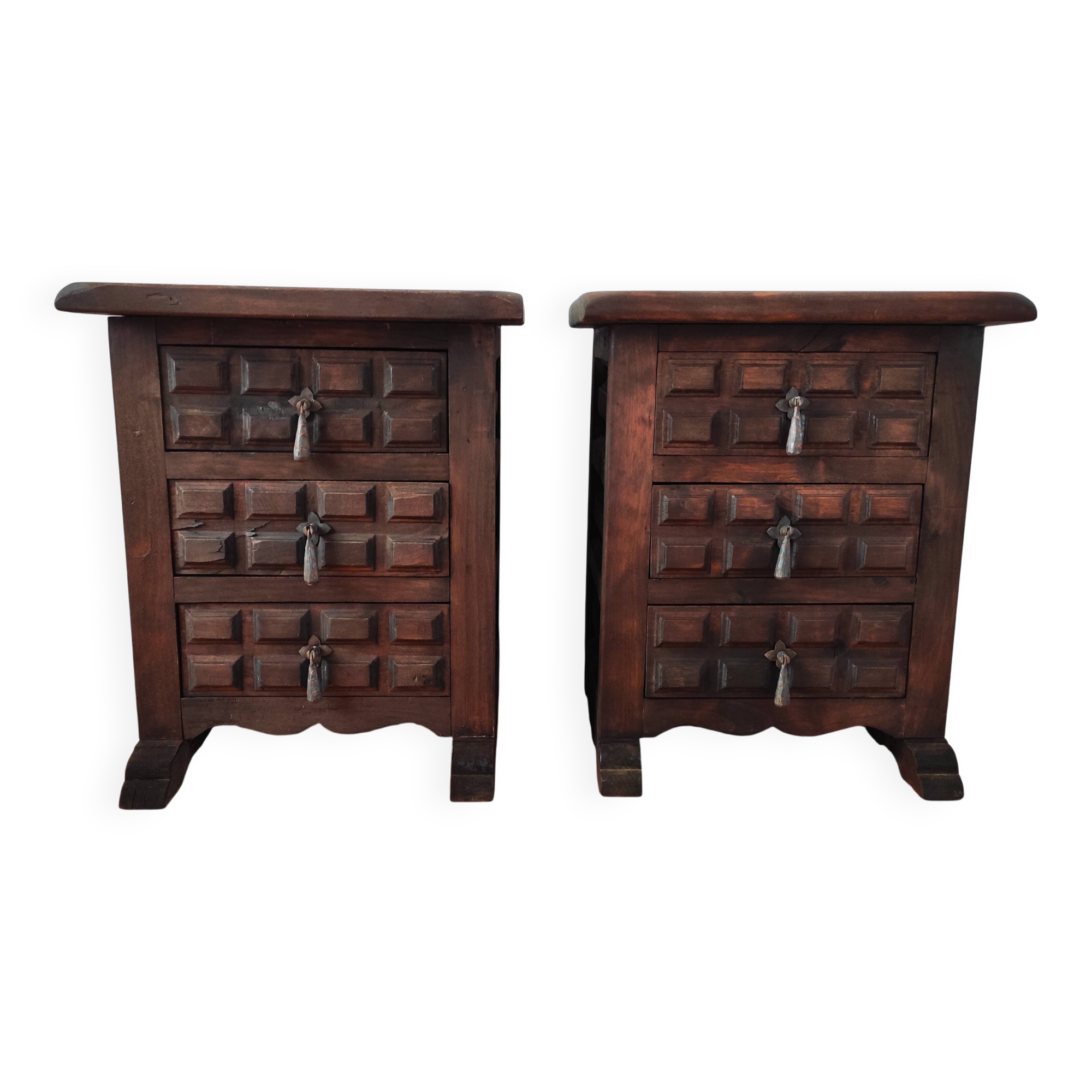 Brutalist pair of bedside tables, 1950.