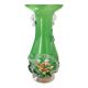 Excentric green blown glass vase with relief flowers Murano