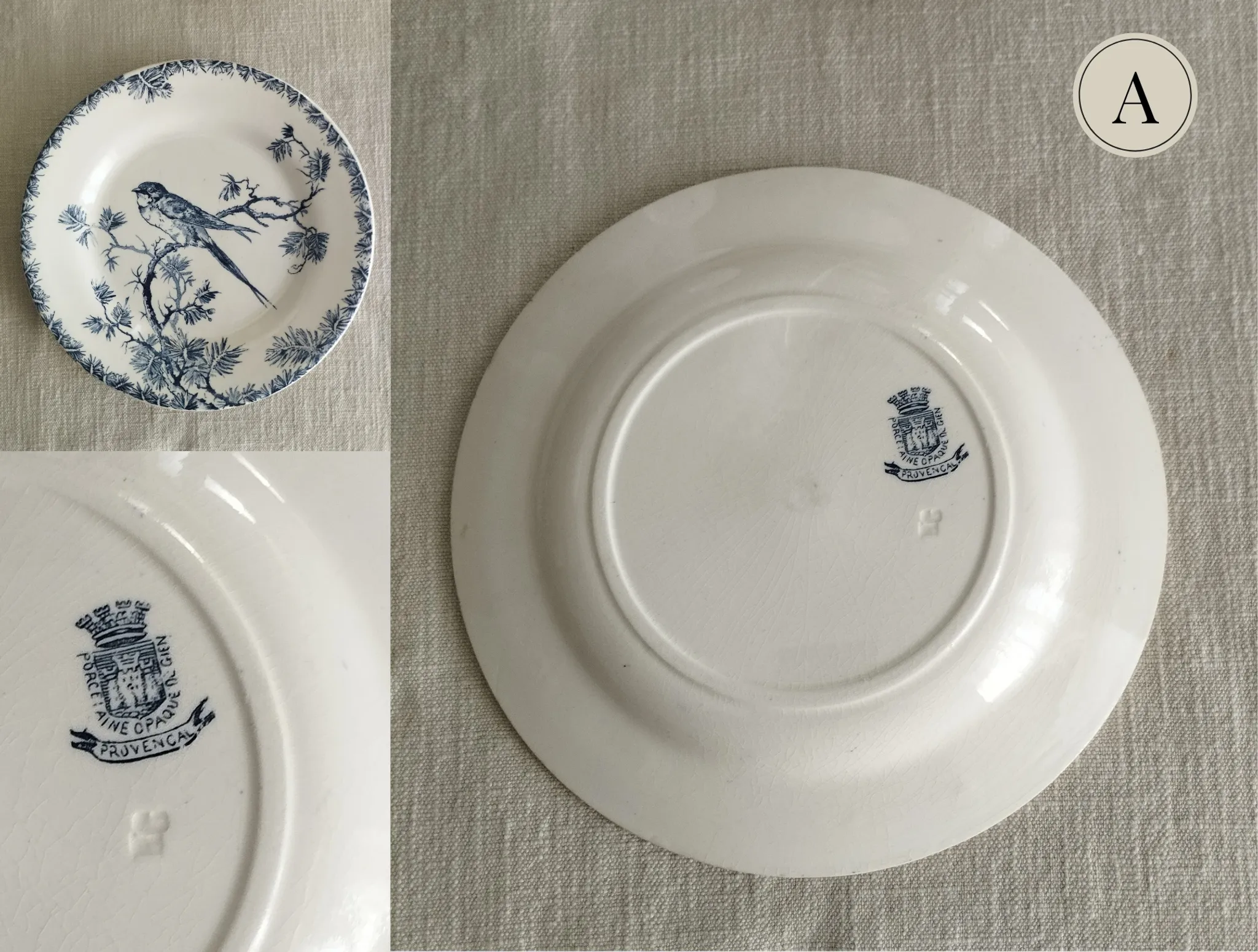 Gien "Provençal" - Set of 3 flat plates Ø 23 cm swallows