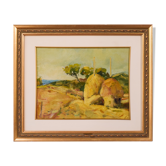 Paysage post-impressionniste avec des meules de foin
