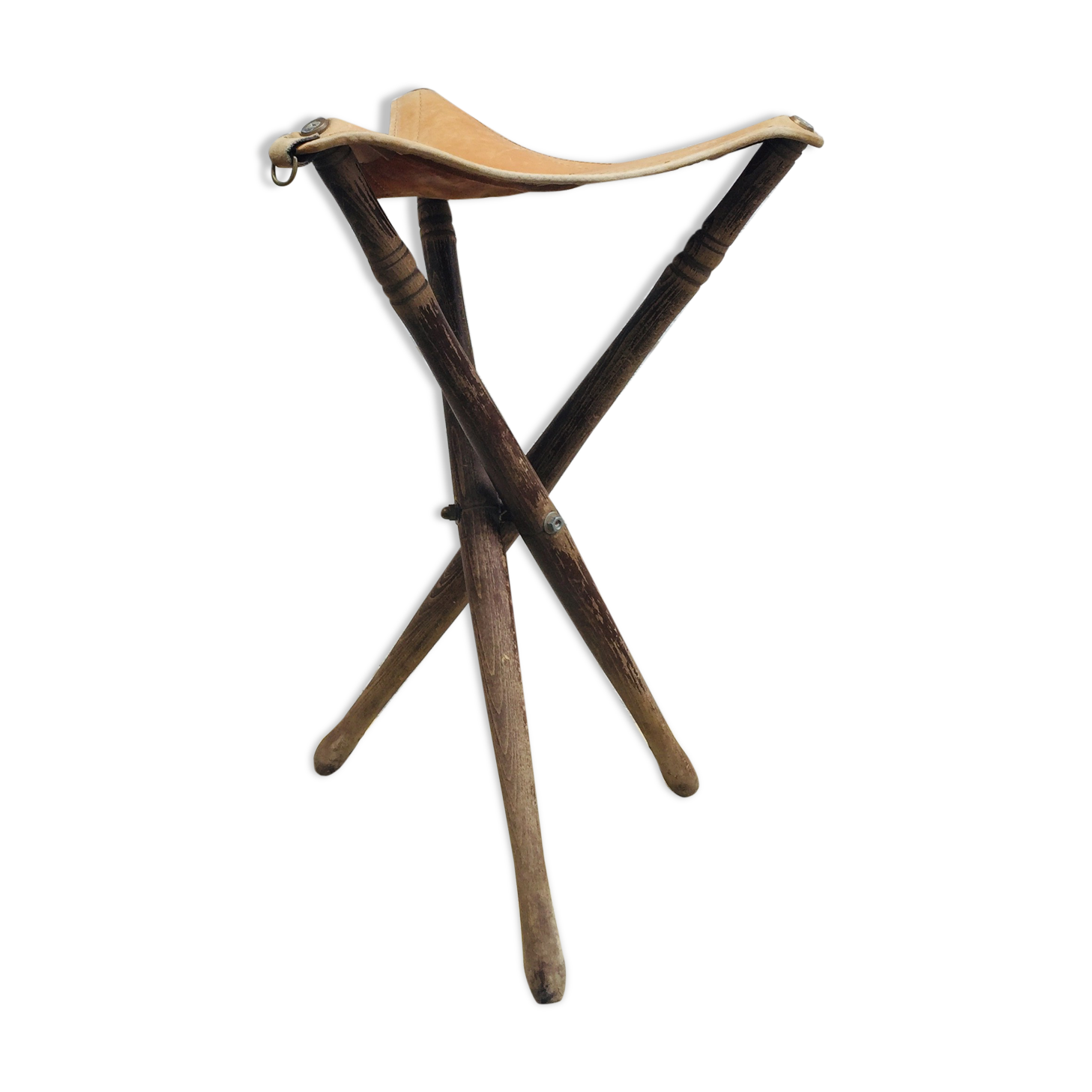 Wooden and leather hunting folding stool