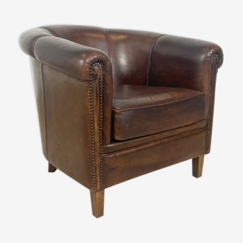 Fauteuil en cuir de mouton vintage Assen