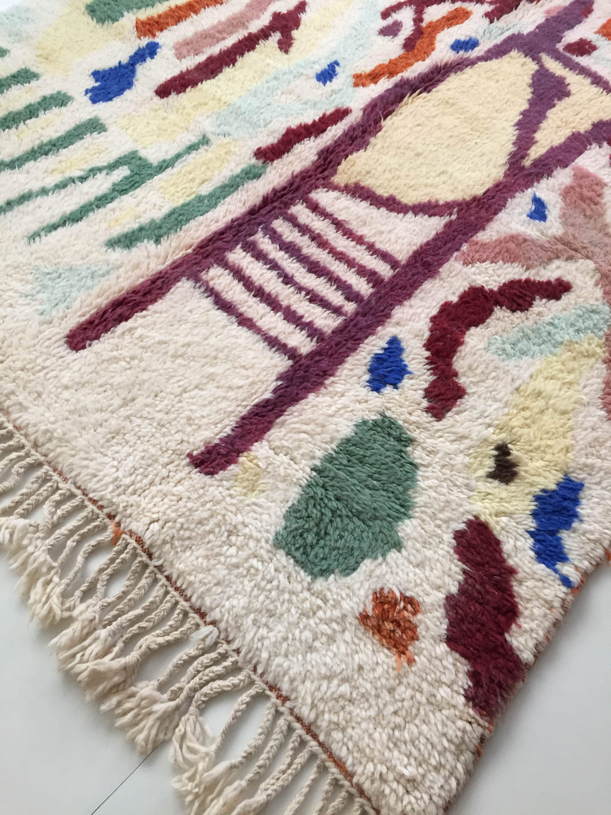 Moroccan Berber carpet Beni Ouarain ecru with colorful patterns 246x158cm