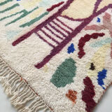 Moroccan Berber carpet Beni Ouarain ecru with colorful patterns 246x158cm