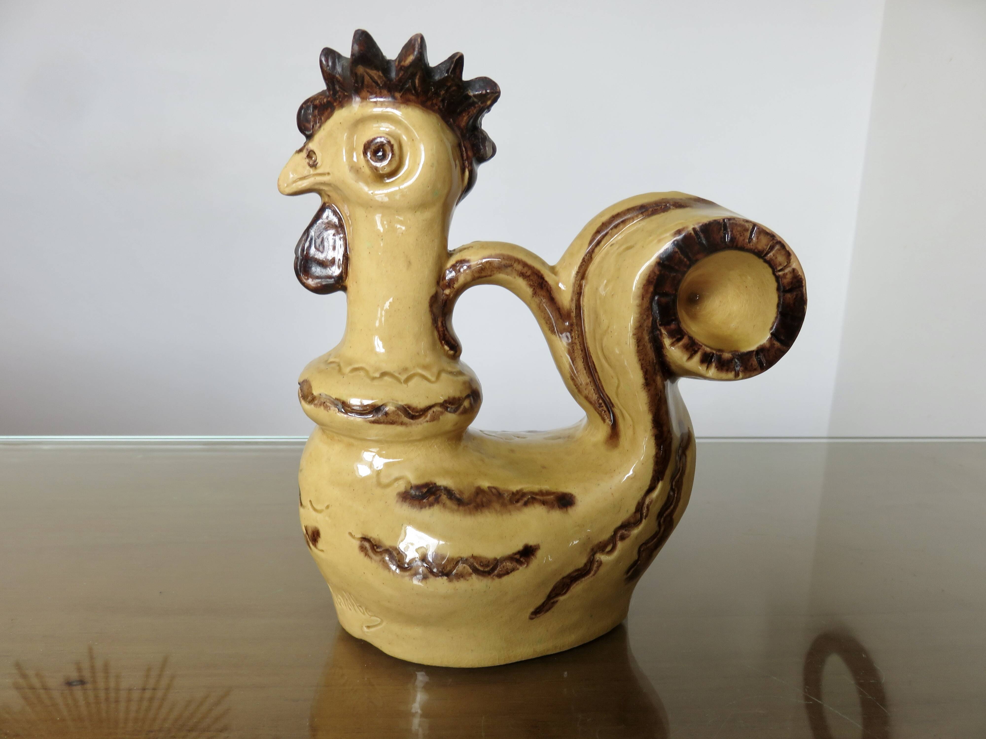 Ceramic candlestick "the rooster" from Périgourdine pottery, 1960