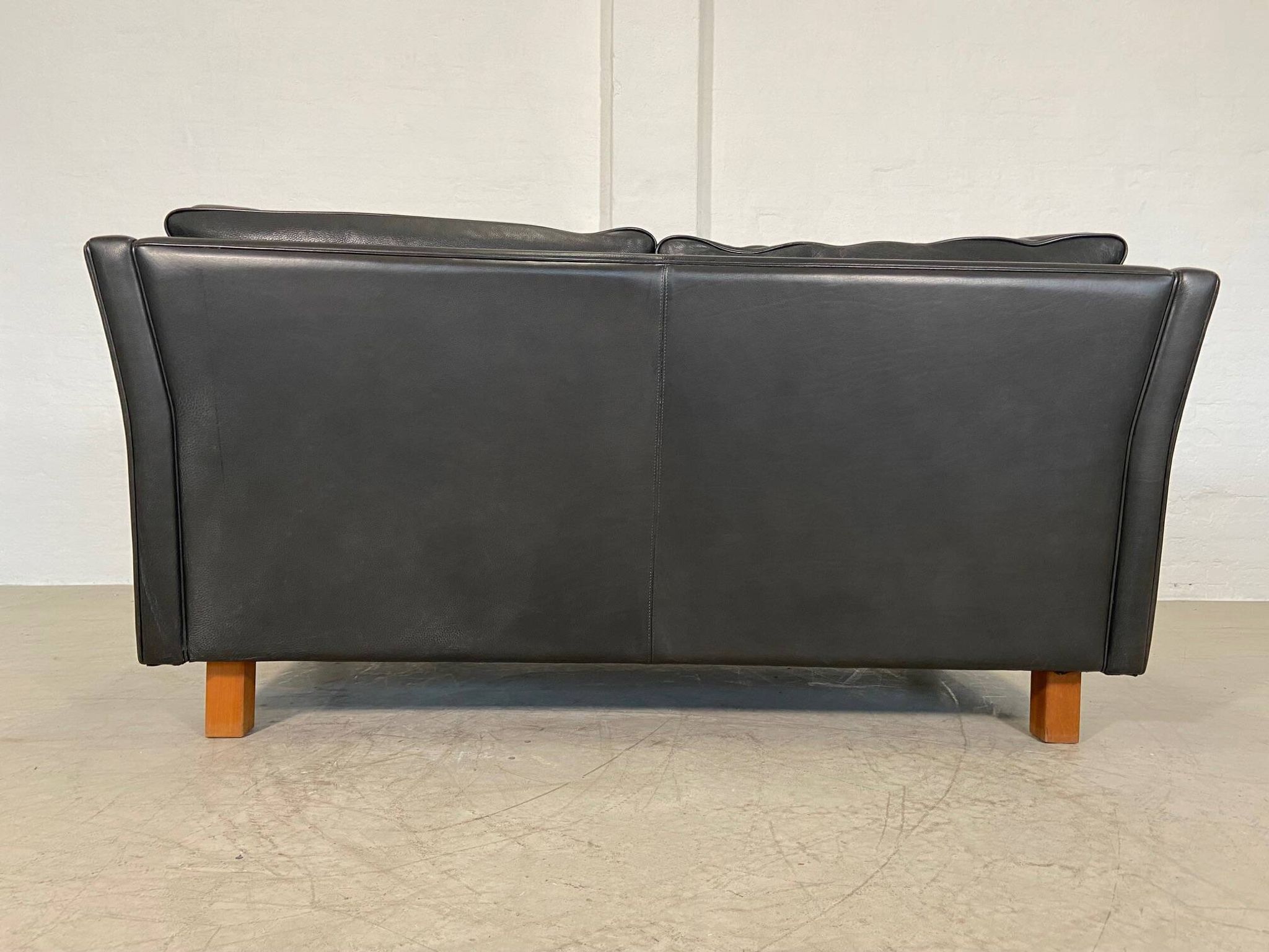 Vintage retro danish mogens hansen 2 person black leather sofa
