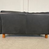 Vintage retro danish mogens hansen 2 person black leather sofa
