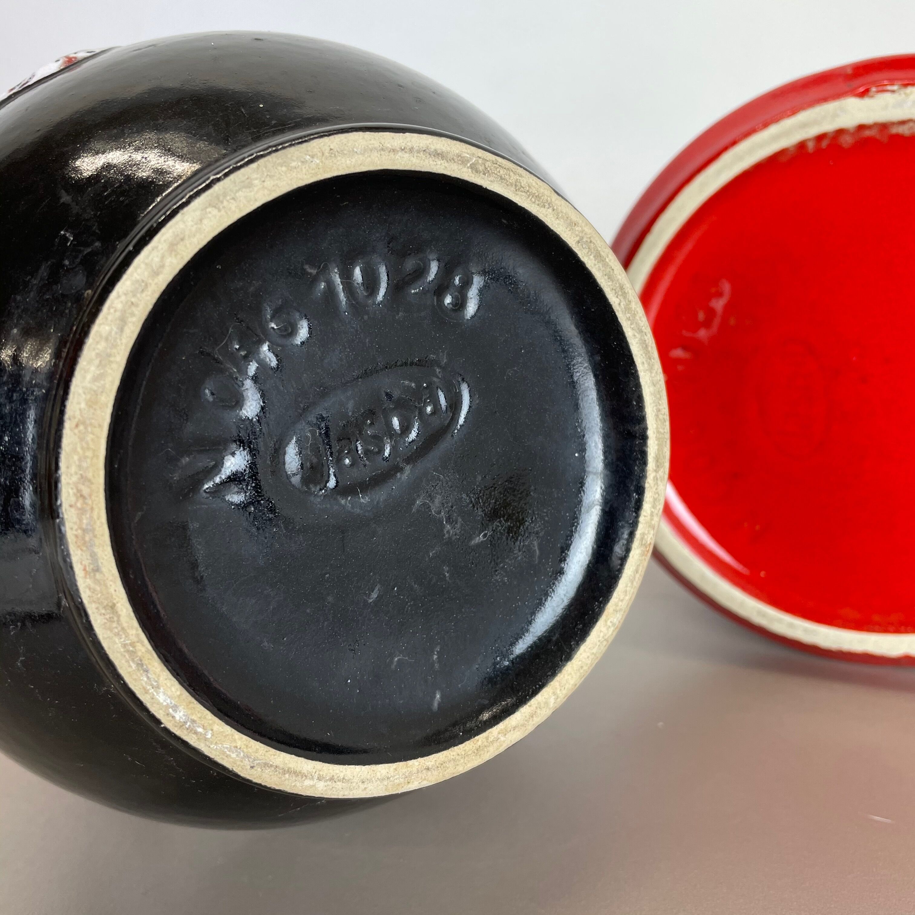 Set of 2 Multi-Color Fat Lava Op Art Pottery Vase Made by JASBA Ceramics Germany