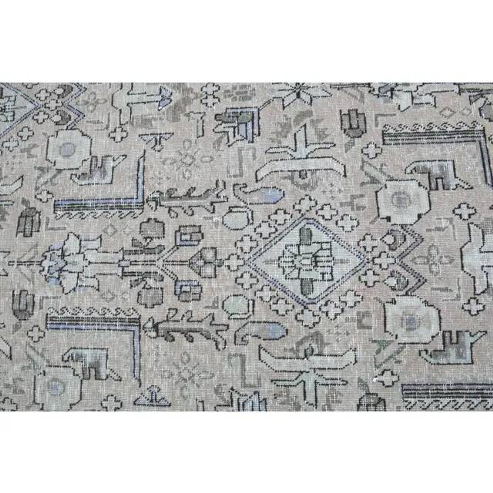 1960s Vintage Persian Handmade Wool Cotton Grey Area Rug 297x375