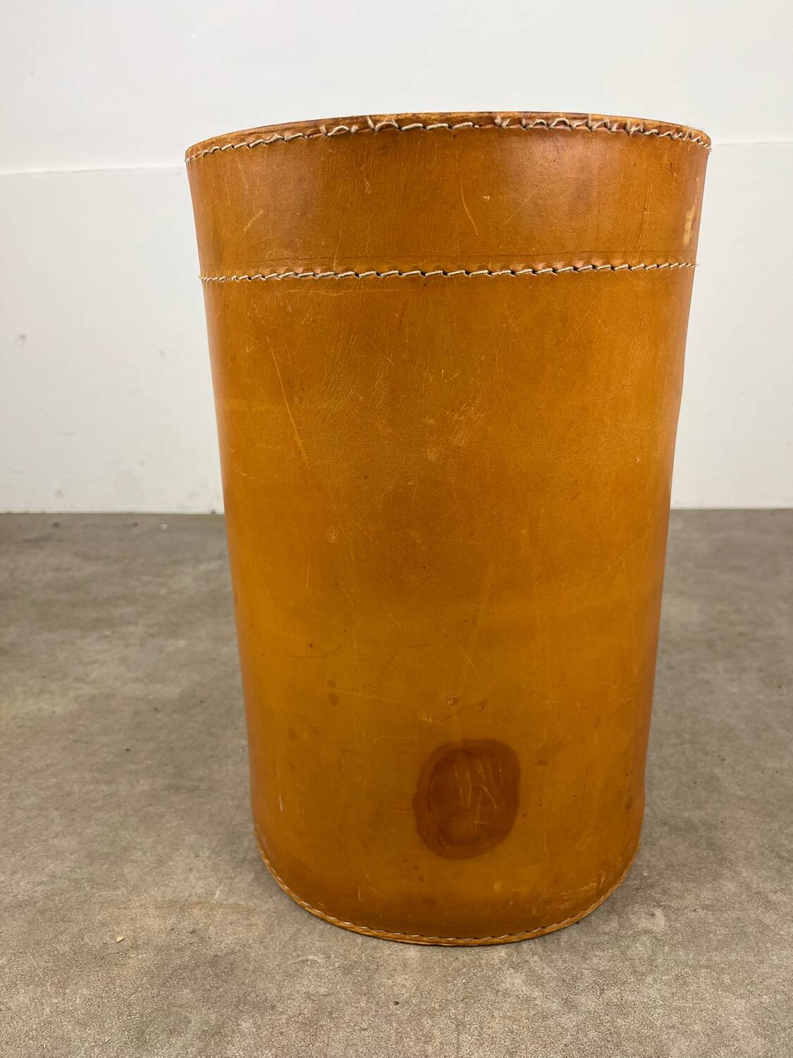 Danish leather wastepaper basket by Torben Orskov in Adnet style