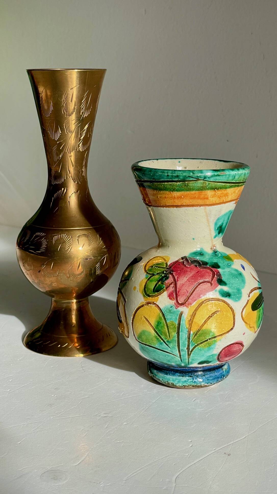 Vases céramique artisanale laiton ciselé vintage