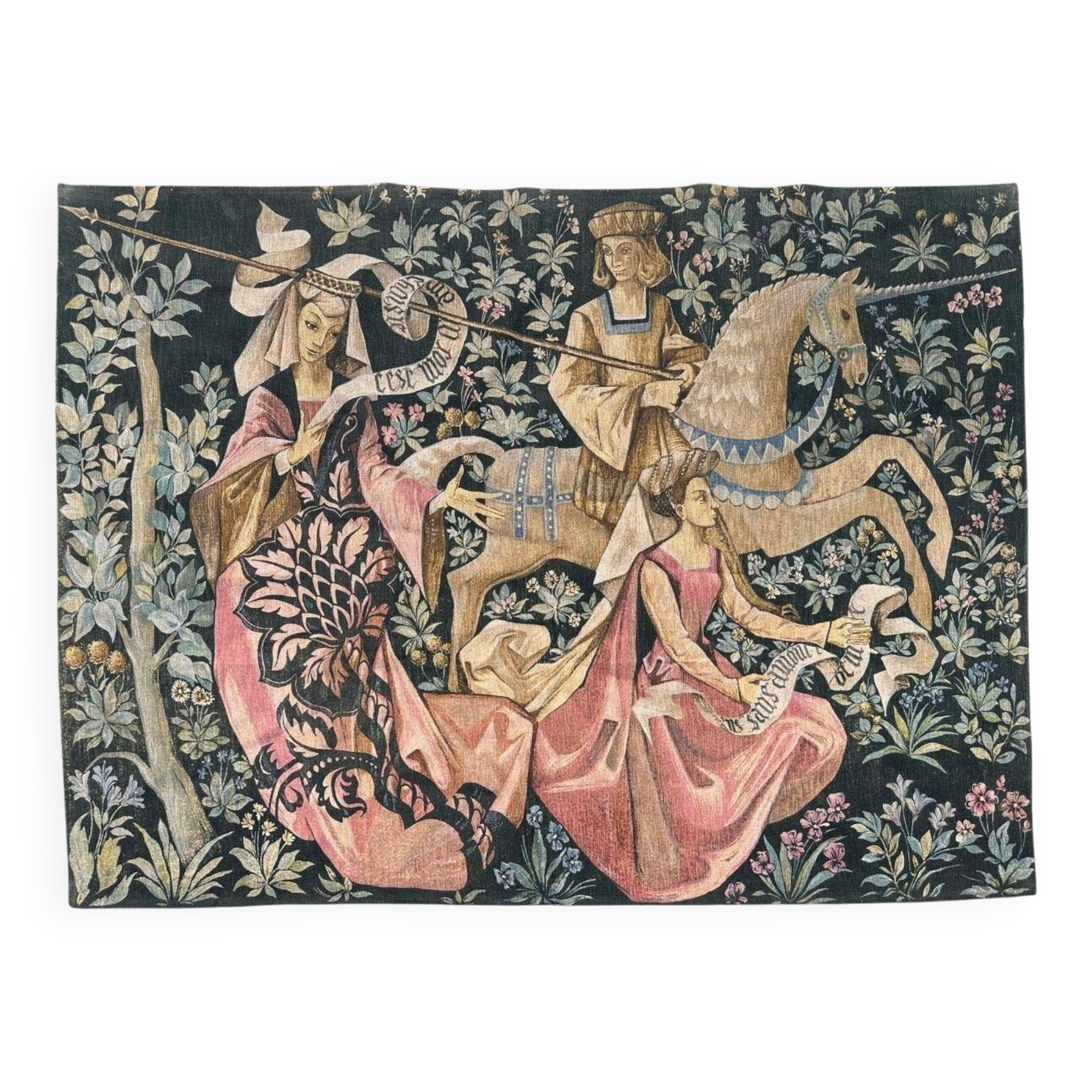 Vintage tapestry hand-screen printed in France