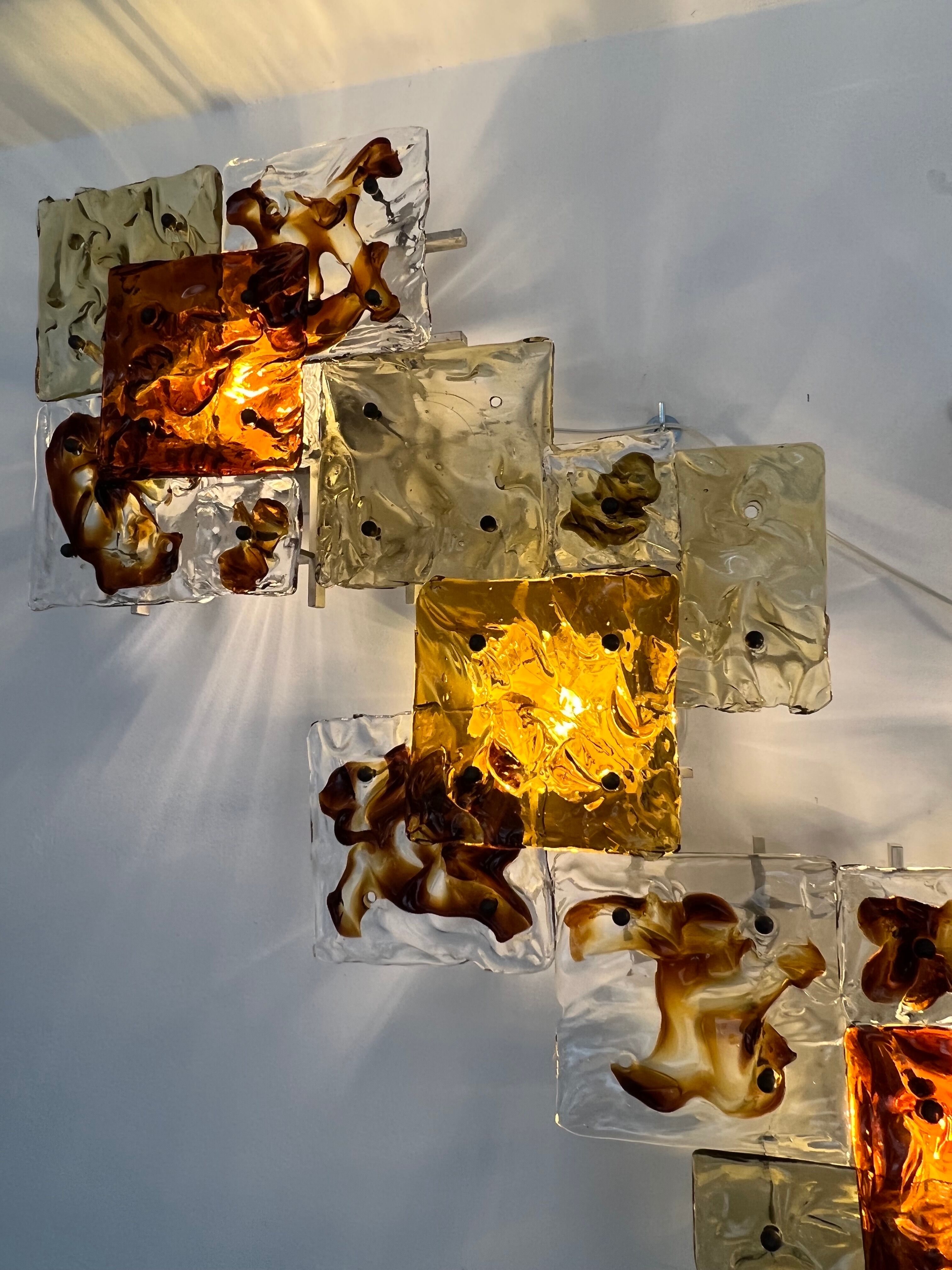 Modernist Venini Patchwork Hand Blown Panel by Toni Zuccheri from 70s