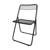 Black folding chair in mesh metal - vintage