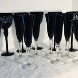 Stemmed glasses, vintage black flutes