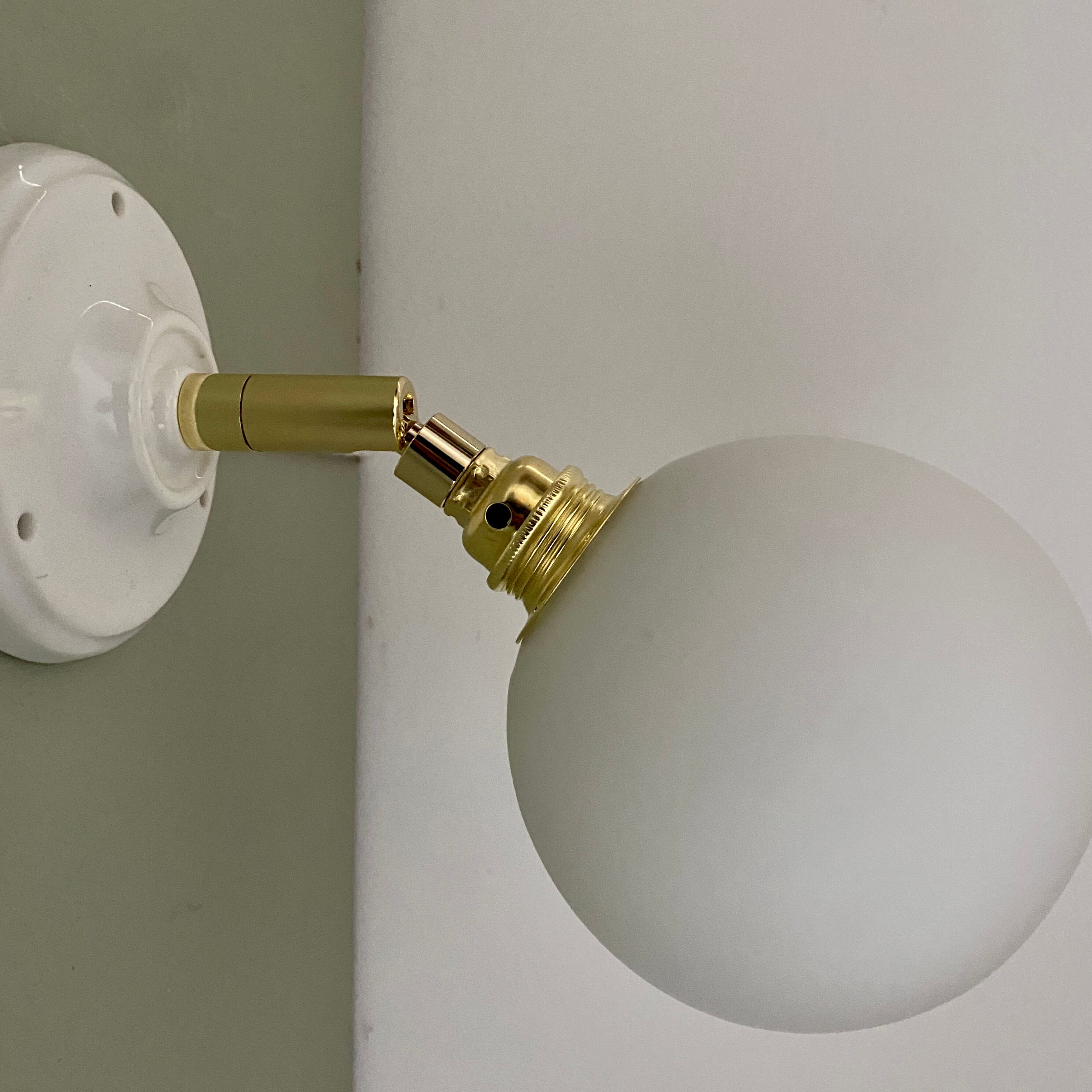 Vintage white opaline globe wall lamp