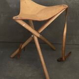Folding stool leather and bamboo 1970