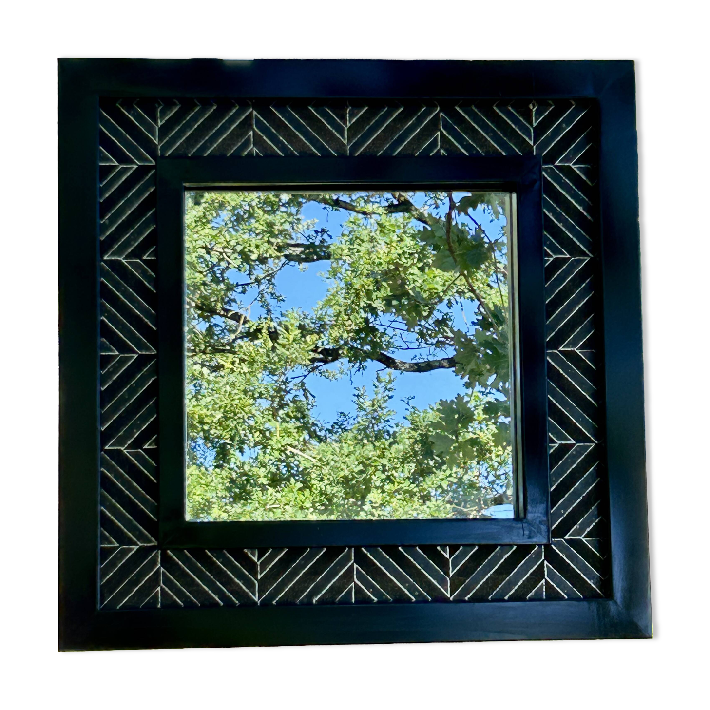 Superbe miroir contemporain métal et céramique géométrique