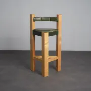 Set of 3 architectural wood and leather bar stools, Netherlands, 1990s