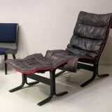 Westnofa patinated leather lounge chair with footrest, Norway 1960s