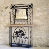 Art deco wrought iron coat holder