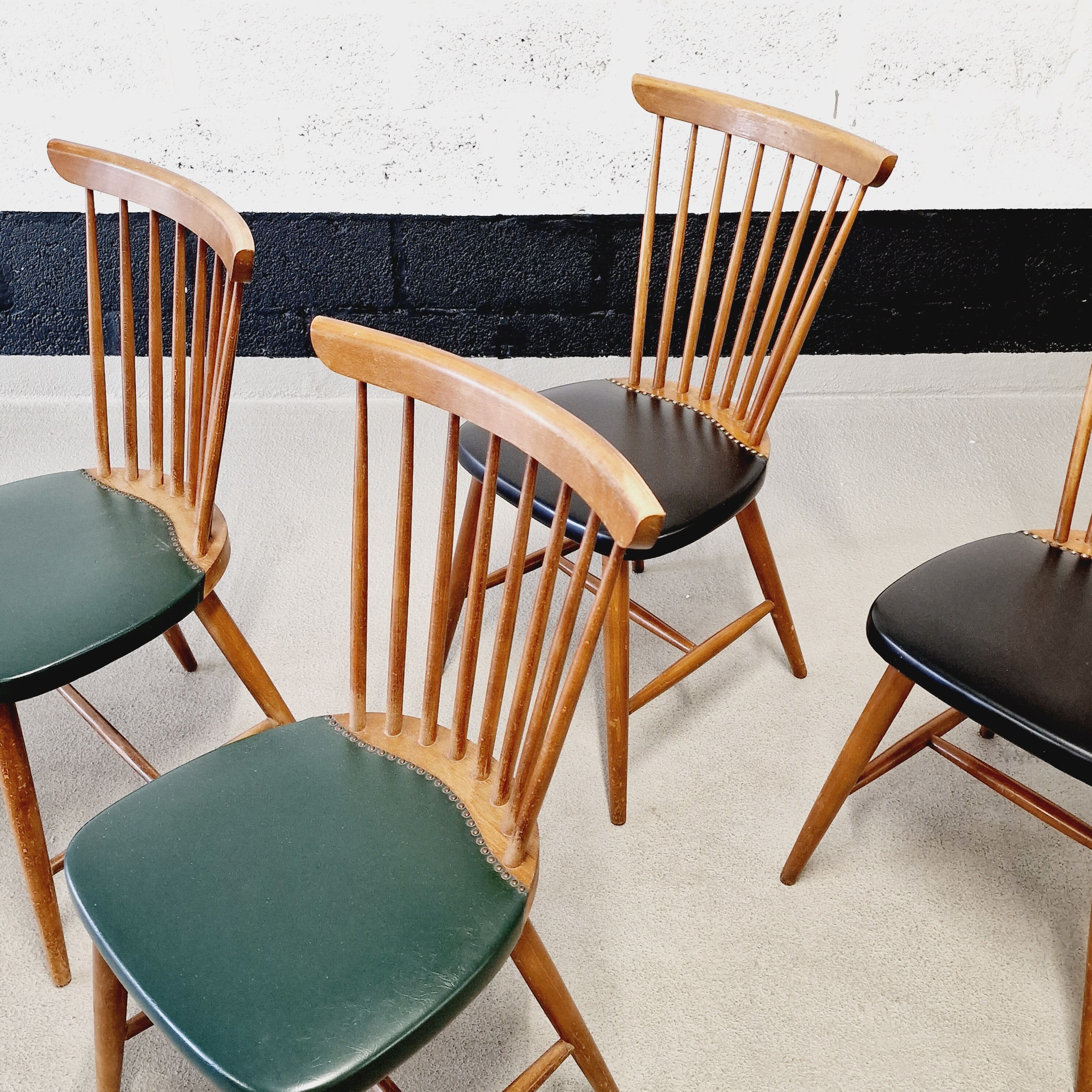 6 scandinavian wood & vinyl chairs, 1960s
