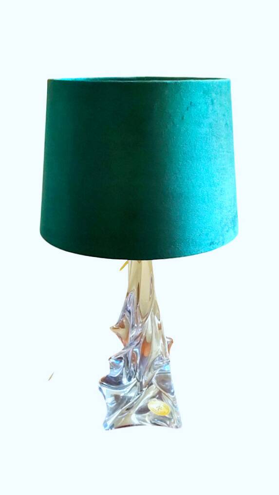 Lampe Cristallerie Lorraine Lemberg-Les-Bitche avec un abat-jour en velours